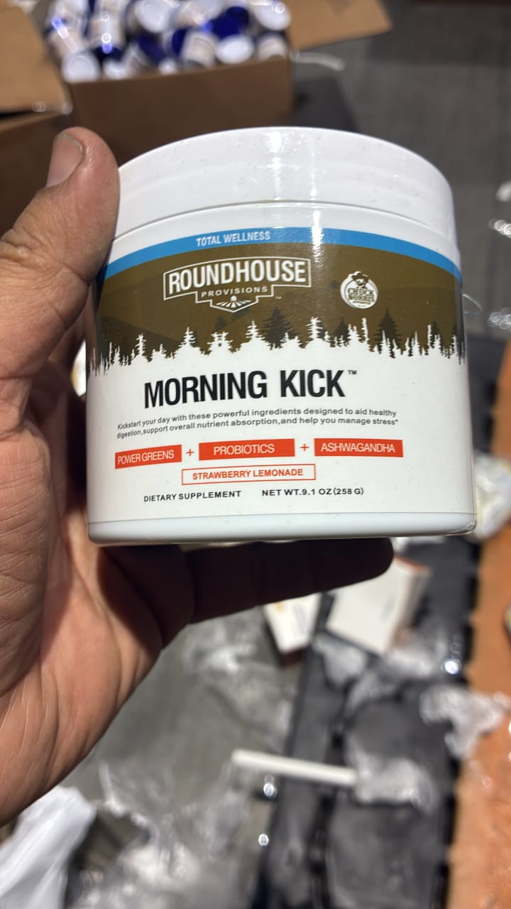 Roundhouse Provisions Morning Kick – Strawberry Lemonade, Power Greens + Probiotics + Ashwagandha, 30 Servings